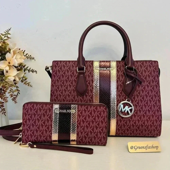 Michael Kors Purse & Wallet Sheila Medium Signature Logo and Metallic Satchel - Picture 1 of 11